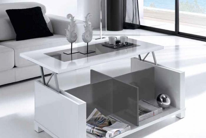 Moderna mesa de centro elevable con tapa de cristal - MakroMueble